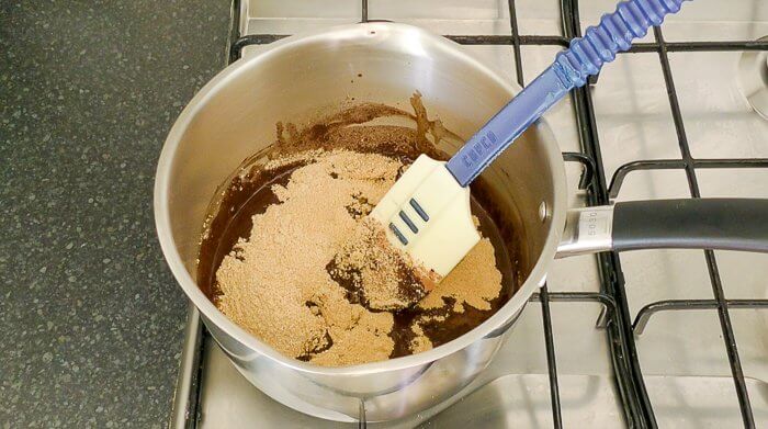 coconut sugar in pan making chocolate